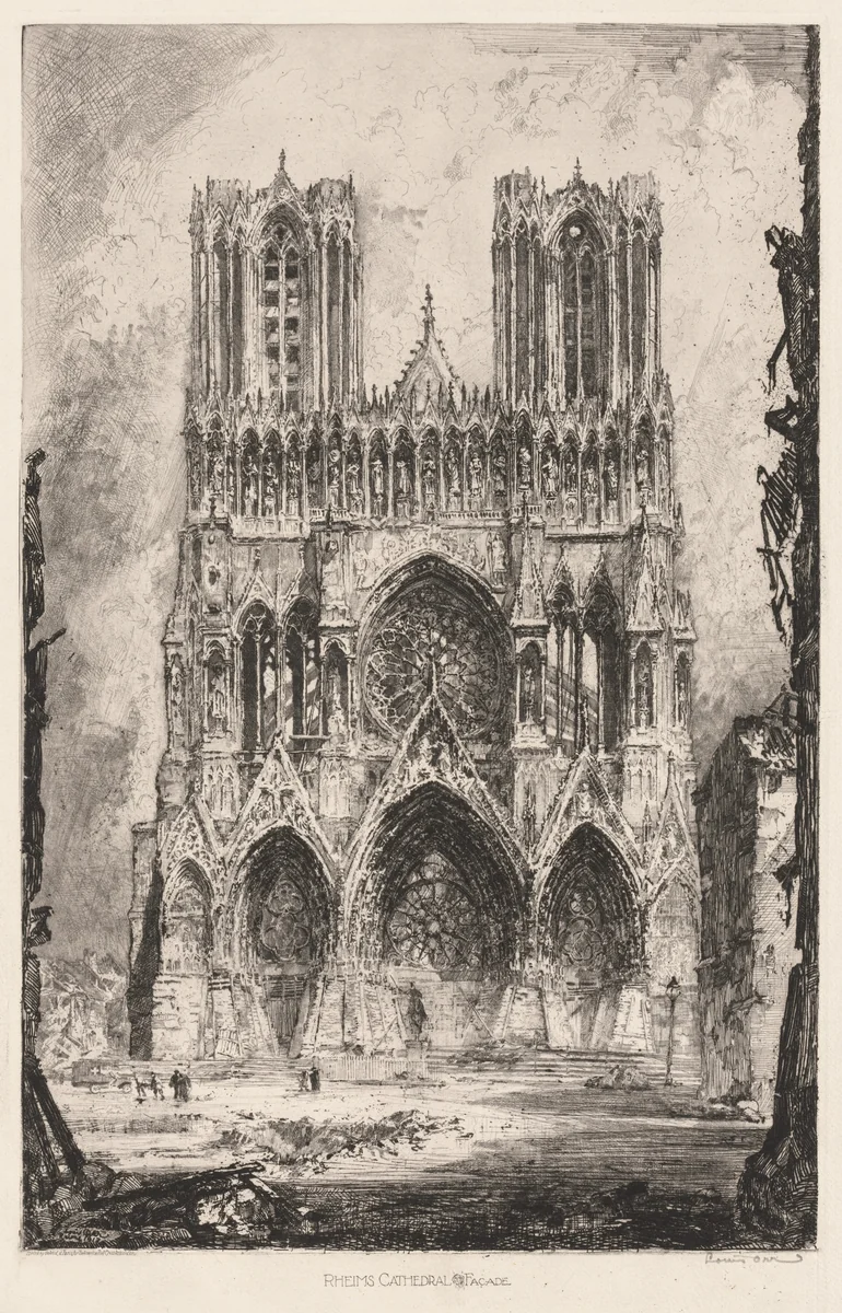 Rheims Cathedral, Facade by Louis Orr, print, 1900-1920