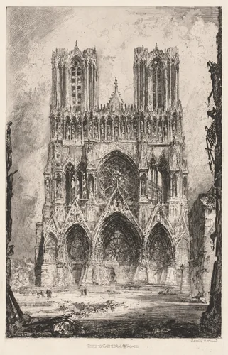 Rheims Cathedral, Facade by Louis Orr, print, 1900-1920