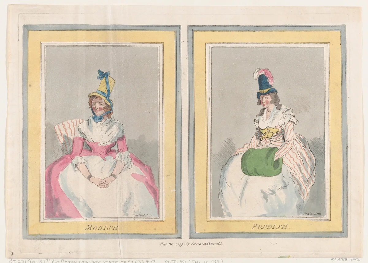Modish and Prudish by Thomas Rowlandson, print, 1791
