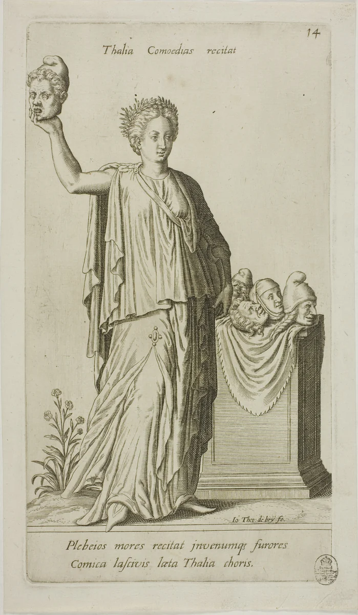 Thalia, Muse of Comedy, plate 14 from Parnassus Biceps by Johann Theodor de Bry, print, 1601