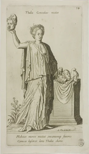 Thalia, Muse of Comedy, plate 14 from Parnassus Biceps by Johann Theodor de Bry, print, 1601