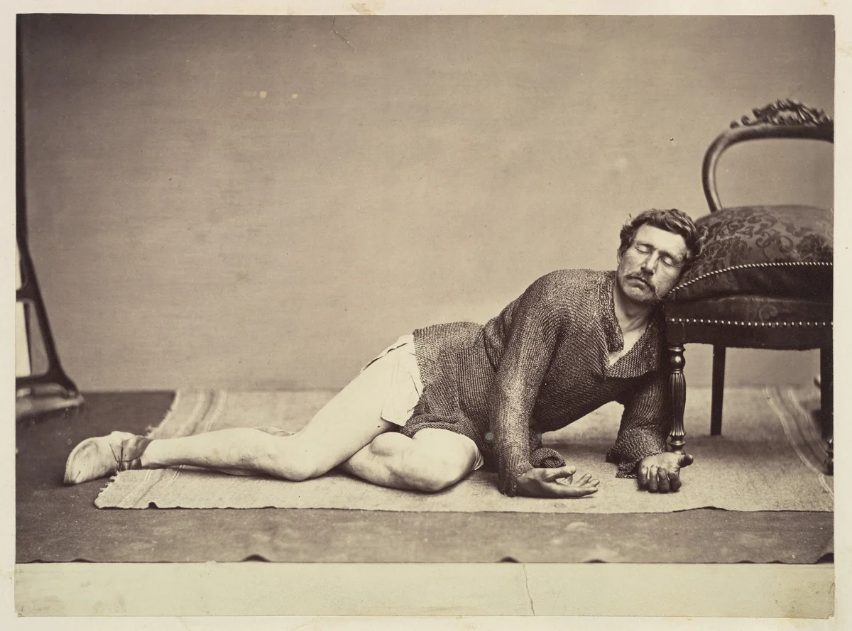 [Man in Chainmail Tunic Posing as a Dying Soldier] by Adrien Constant de Rebecque, sculpture, 1858-1868