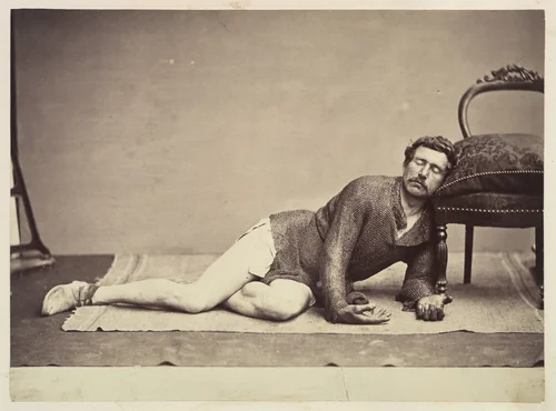 [Man in Chainmail Tunic Posing as a Dying Soldier] by Adrien Constant de Rebecque, sculpture, 1858-1868