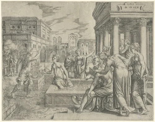 Batseba ontvangt de boodschap van David by Unknown, print, 1549