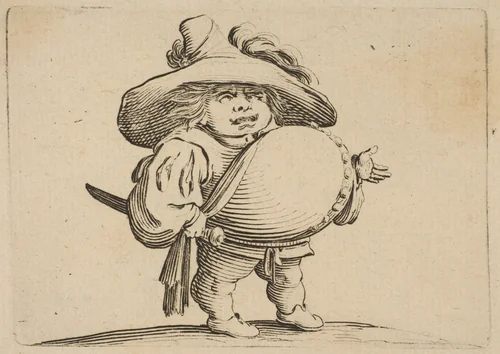 L'Homme au Gros Ventre Orné d'une Rangée de Boutons (Man with a Large Belly Decorated with a Row of Buttons), from "Varie Figure Gobbi, suite appelée aussi Les Bossus, Les Pygmées, Les Nains Grotesques" (Various Hunchbacked Figures, The Hunchbacks, The Pygmes, The Grotesque Dwarfs) by Jacques Callot, print, 1616-1622