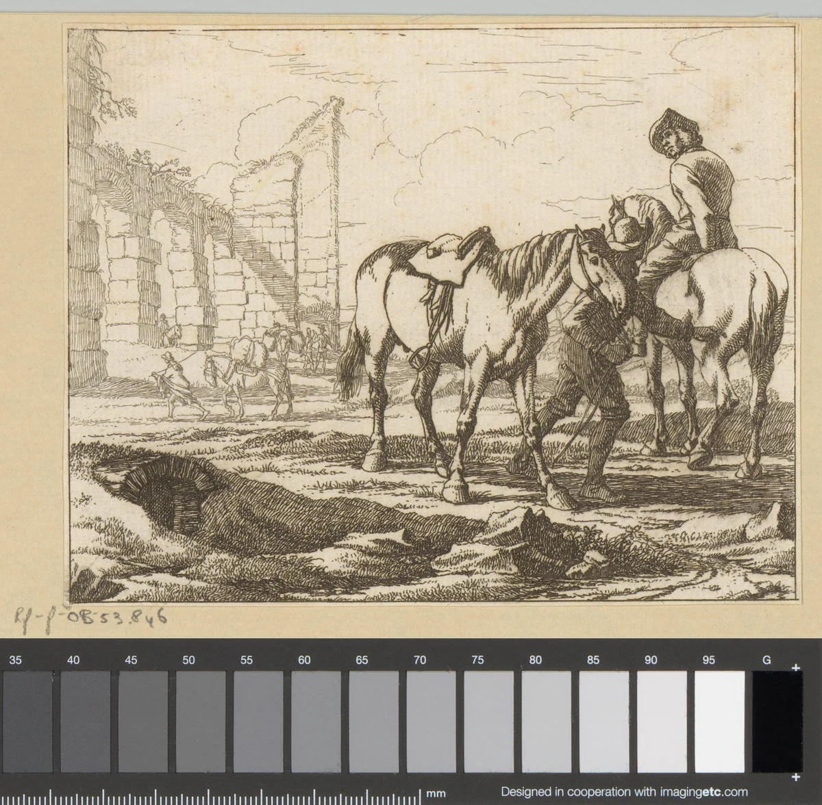 Ruiters in gesprek by Georg Philipp Rugendas, print, 1676-1742