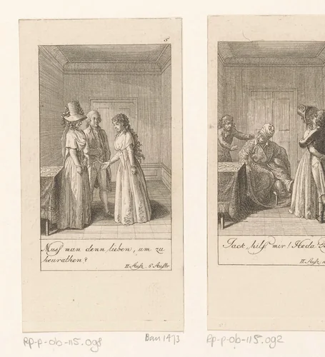 Libby en Gurli spreken over het huwelijk by Daniel Nikolaus Chodowiecki, print, 1790