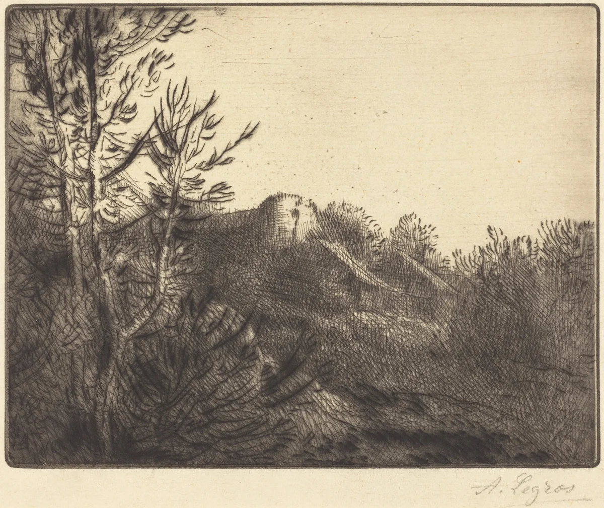 View of a Farm (La ferme de Valoux) by Alphonse Legros, print, 1837-1911
