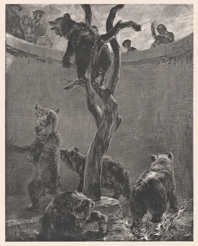 Der Bärenzwinger im zoologischen Garten (The Bear Pit in the Zoological Gardens) by Adolph Menzel, print, 1851