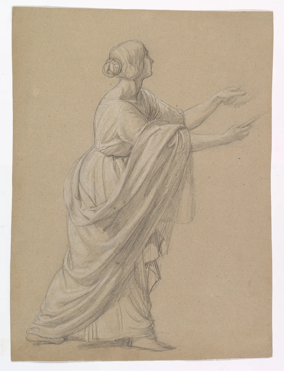 Study of a Woman Walking to the Right by Wilhelm Schadow, drawing, 1808-1862