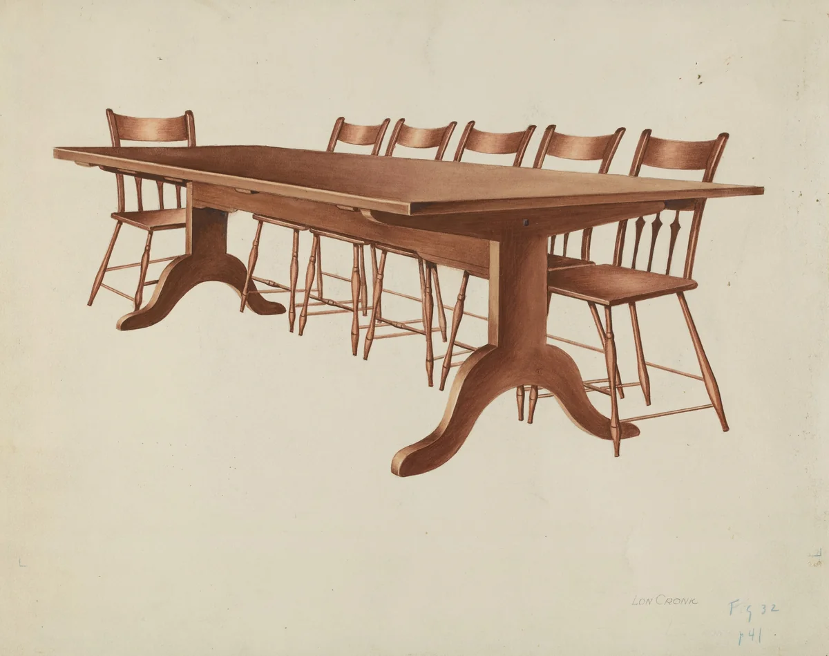 Shaker Table and Chairs by Lon Cronk, index of american design, 1937