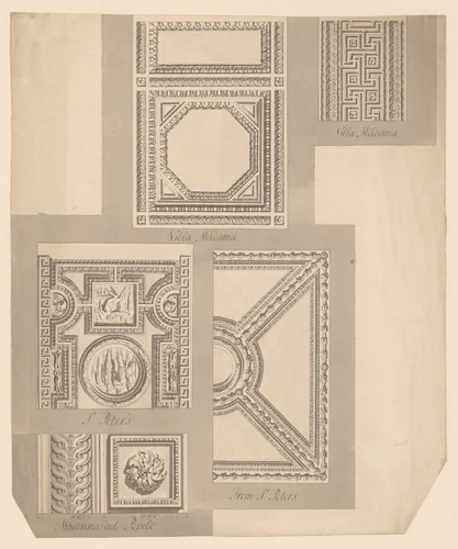 Details of Ceilings, Villa Madama, St. Peter's and Madonna del Popolo by Sir William Chambers, drawing, 1745-1760