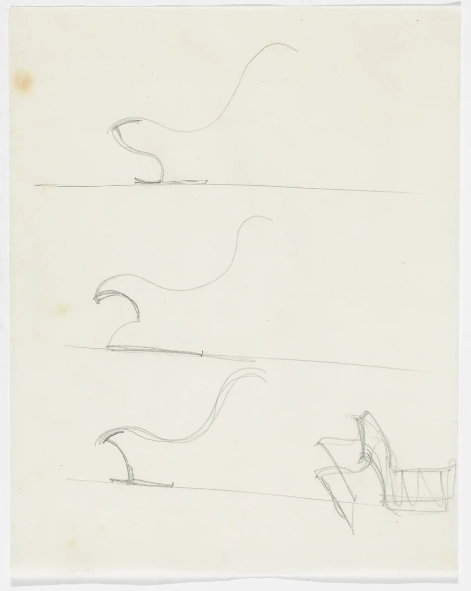 Lounge Chair without Arms (Three elevation sketches, one perspective sketch) by Ludwig Mies van der Rohe, mies van der rohe archive, 1926