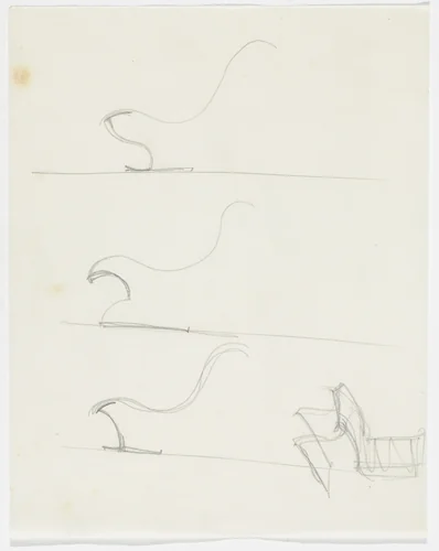Lounge Chair without Arms (Three elevation sketches, one perspective sketch) by Ludwig Mies van der Rohe, mies van der rohe archive, 1926