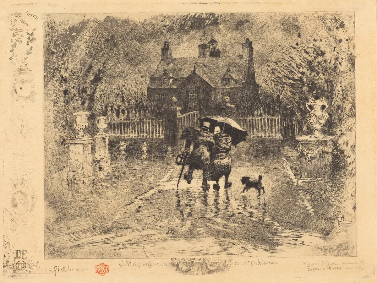 Les Voisins de Campagne (Country Neighbors) by Félix-Hilaire Buhot, print, 1879-1880