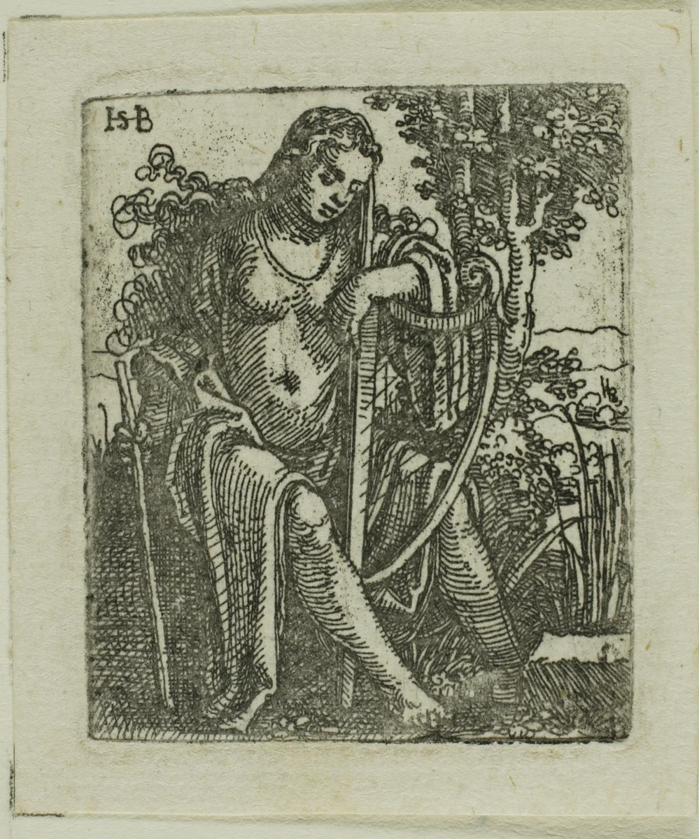 Woman with a Harp by Sebald Beham, print, 1520-1530