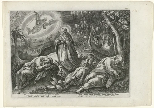 Christus in de hof van olijven by Unknown, print, 1585-1586