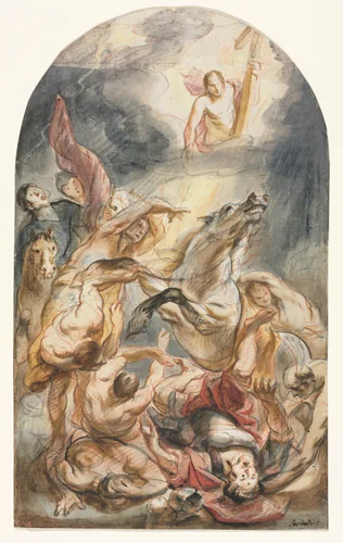 The Conversion of Saul with Christ and the Cross by Jacob Jordaens, drawing, 1645-1647