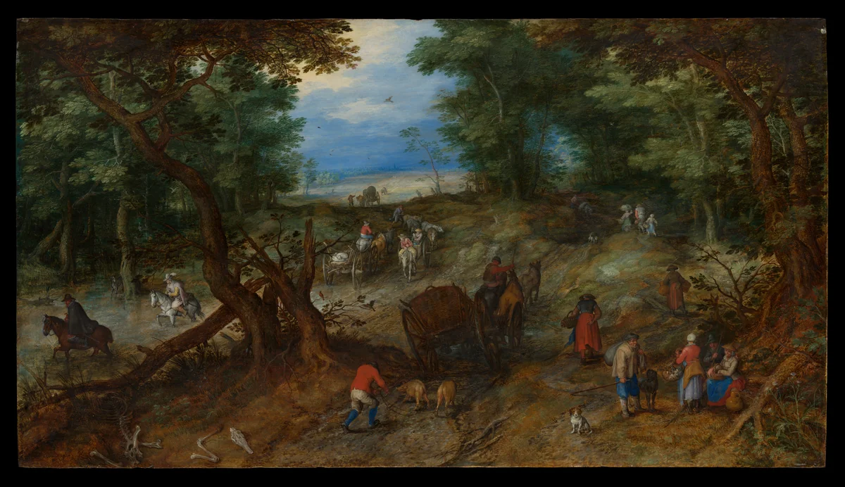 A Woodland Road with Travelers by Jan Brueghel, painting, 1607