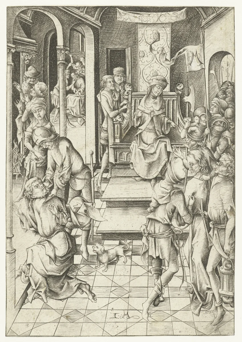Christus voor Annas by Unknown, print, 1455-1503