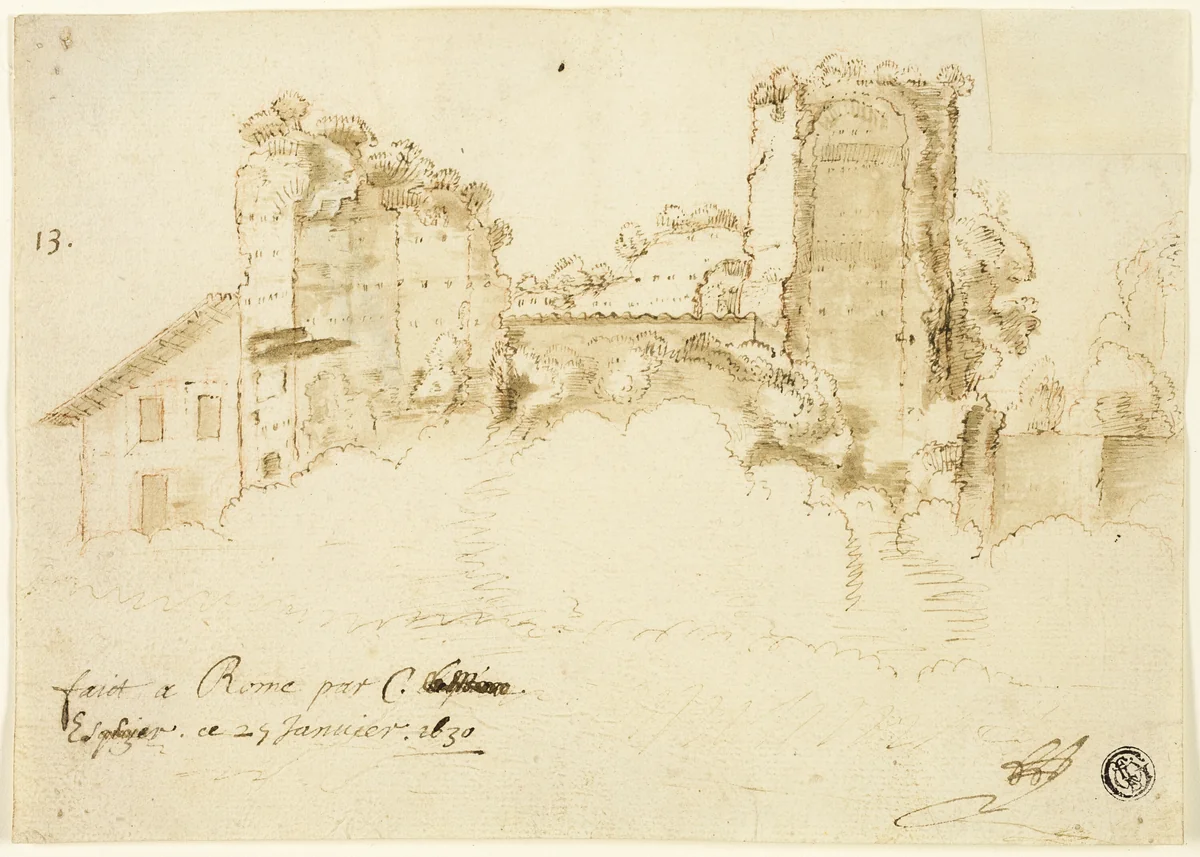 Roman Landscape by Bartholomeus Breenbergh, drawing, 1630