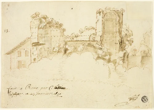 Roman Landscape by Bartholomeus Breenbergh, drawing, 1630