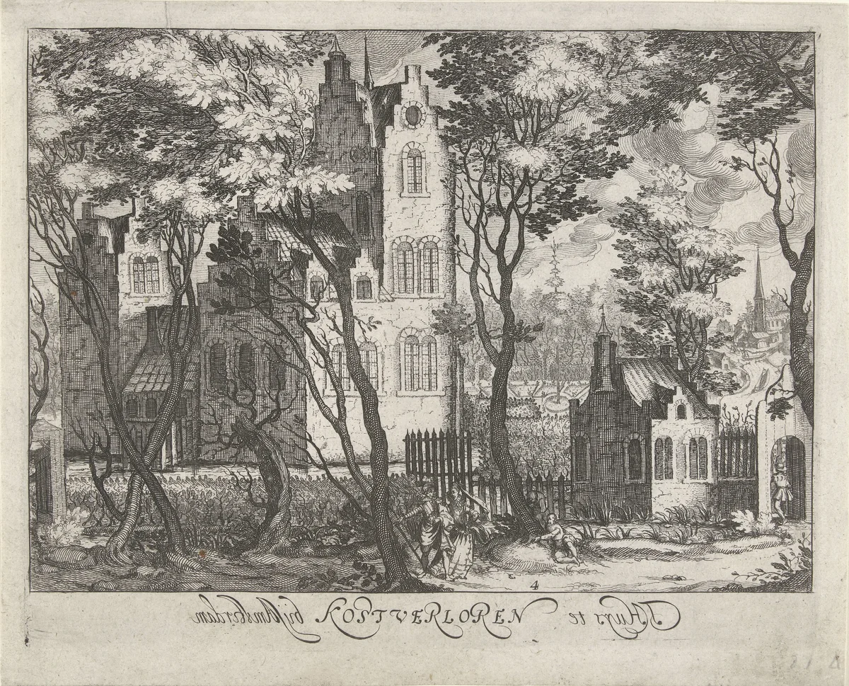 Gezicht op Huis Kostverloren nabij Amsterdam by Simon Frisius, print, 1601-1628