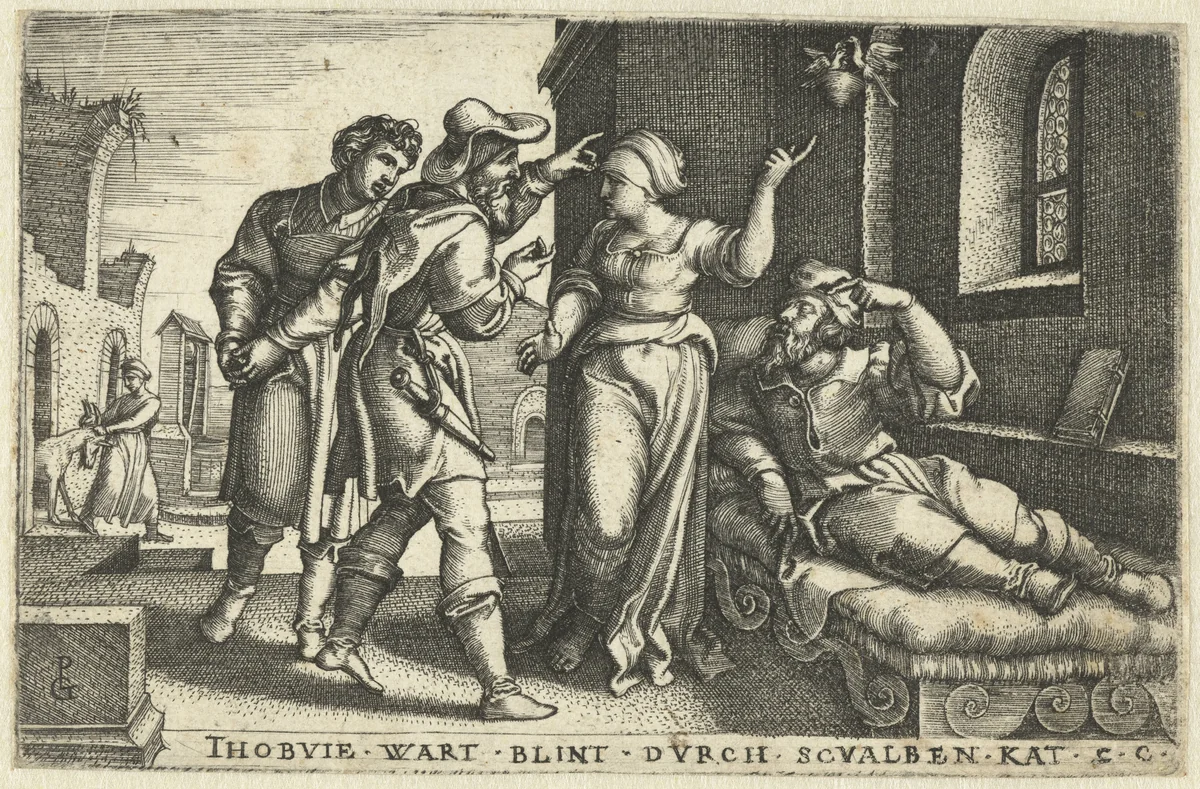Tobit wordt blind door uitwerpselen van vogels by Unknown, print, 1543