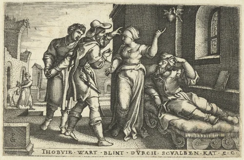 Tobit wordt blind door uitwerpselen van vogels by Unknown, print, 1543