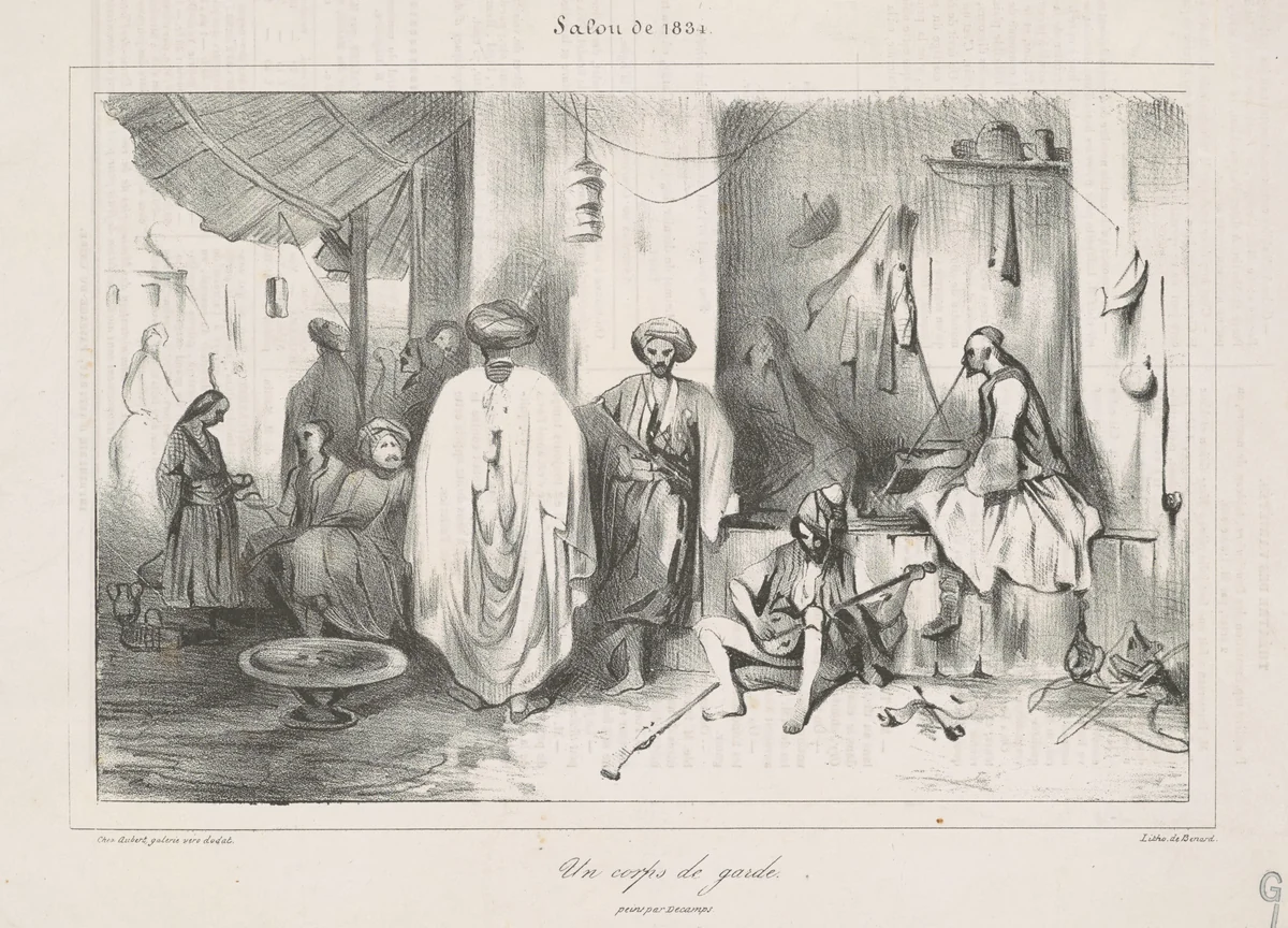 Un corps de garde peint par Decamps by Honoré Daumier, print, 1834