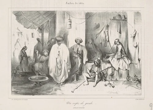 Un corps de garde peint par Decamps by Honoré Daumier, print, 1834
