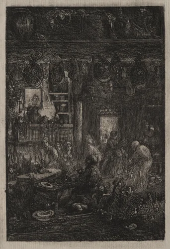 Moldavian Interior by Rodolphe Bresdin, print, 1865