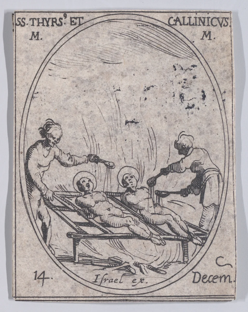S. Thyrse et S. Callinique (St. Thyrsus and St. Callinicus), December 14th, from "Les Images De Tous Les Saincts et Saintes de L'Année" (Images of All of the Saints and Religious Events of the Year) by Jacques Callot, print, 1636