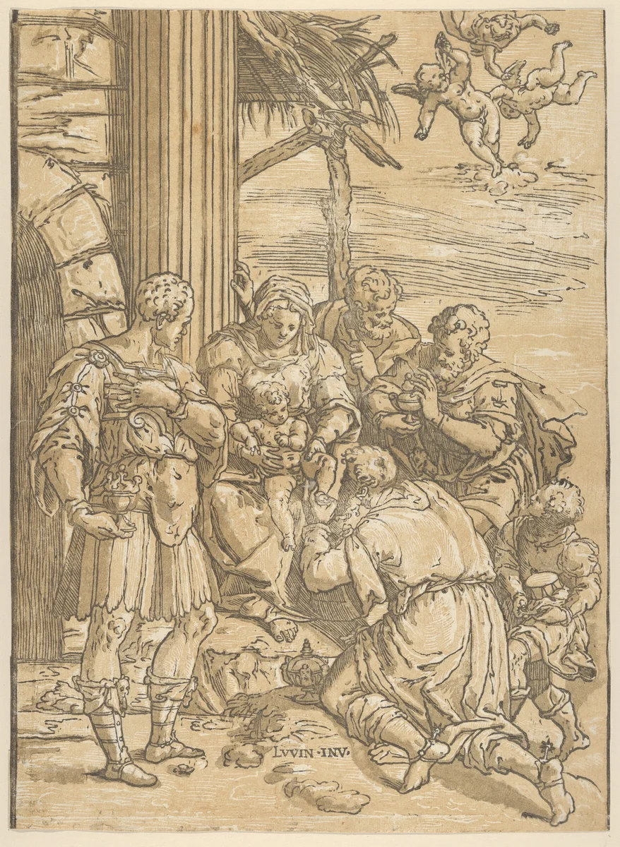 Adoration of the Magi by Andrea Andreani, print, 1580-1610