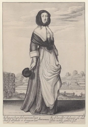 Autumn, from "Full-Length Seasons" by Wenceslaus Hollar, print, 1643-1644
