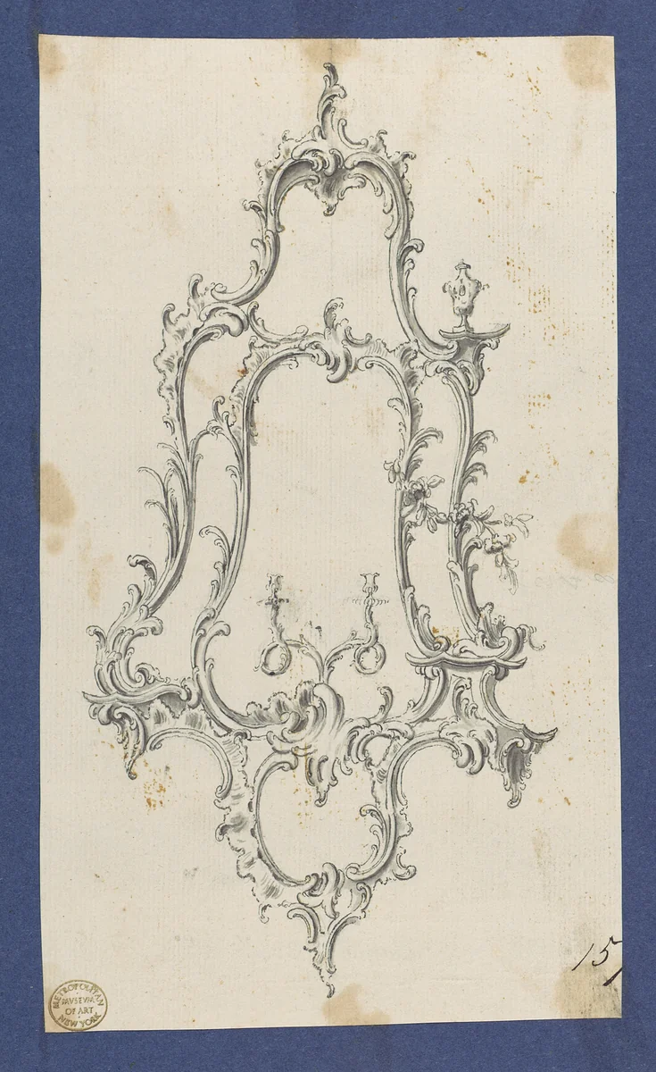 Mirror with Sconces, in Chippendale Drawings, Vol. I by Thomas Chippendale, drawing, 1748-1758