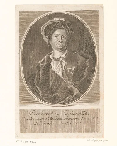 Portret van Bernhard de Fontenelle by Martin Bernigeroth, print, 1726