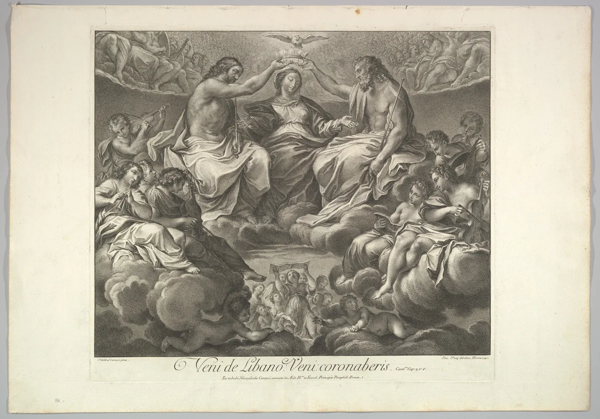 Coronation of the Virgin by Annibale Carracci, print, 1741
