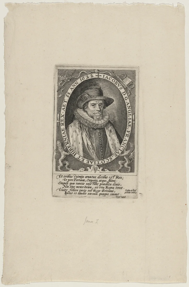 James I, King of England by Crispijn van de Passe I, print, 1622