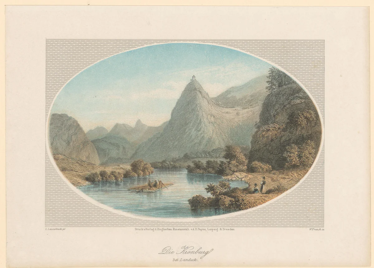 Gezicht op Burg Kronburg en de Inn by William French, print, 1838-1898