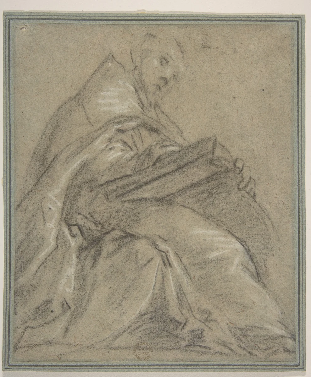 Seated Doctor of the Church Reading (Saint Ambrose or Saint Gregory) by Jacopo Palma, drawing, 1600