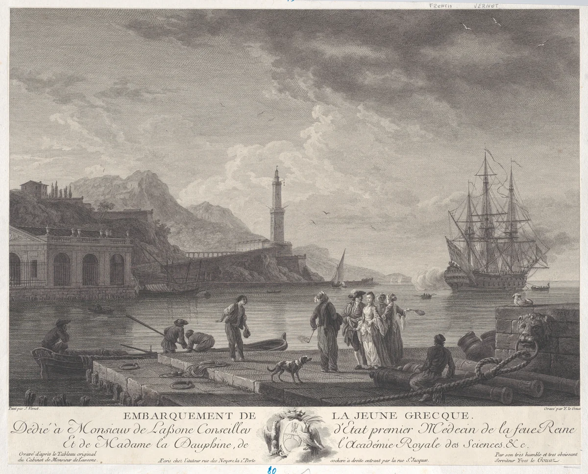 Embarkation of the Young Greek by Joseph Vernet, print, 1766-1776
