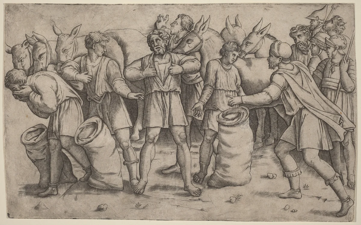 Discovery of Joseph's Cup by Giovanni Antonio da Brescia; Baldassare Peruzzi, print, 1521-1525