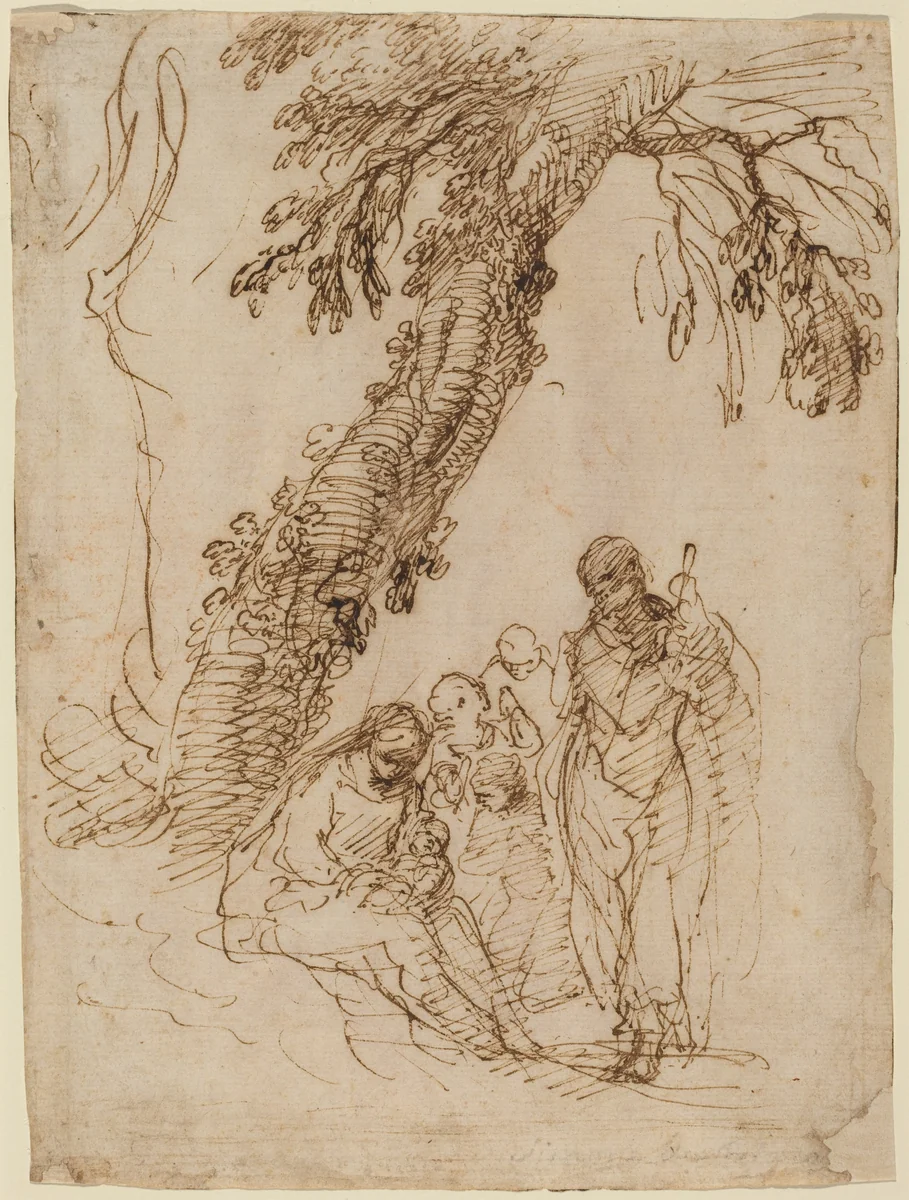 The Holy Family under a Tree by Simone Cantarini, drawing, 1612-1648
