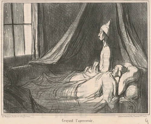 Croyant l'apercevoir ... by Honoré Daumier, print, 1857