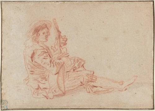 Seated Guitarist [recto] by Antoine Watteau, drawing, 1684-1721