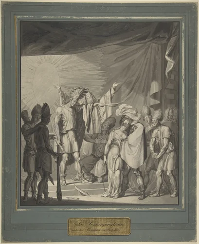 Sun King Anointing a Bound Couple, from August von Kotzebue's Die Sonnenjungfrau by Franz von Hauslab, drawing, 1810-1883