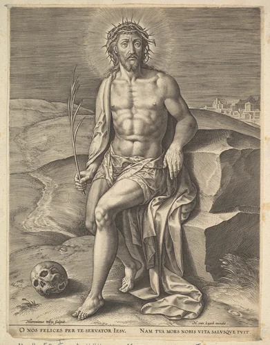 Christ Sitting on the Cold Stone by Hieronymus Wierix, print, 1586