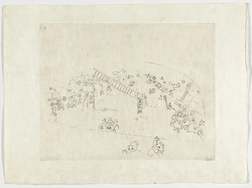 At the Village Gate (A la barrière de la ville), plate XLVII (supplementary suite) from Les Âmes mortes by Marc Chagall, illustrated book, 1923