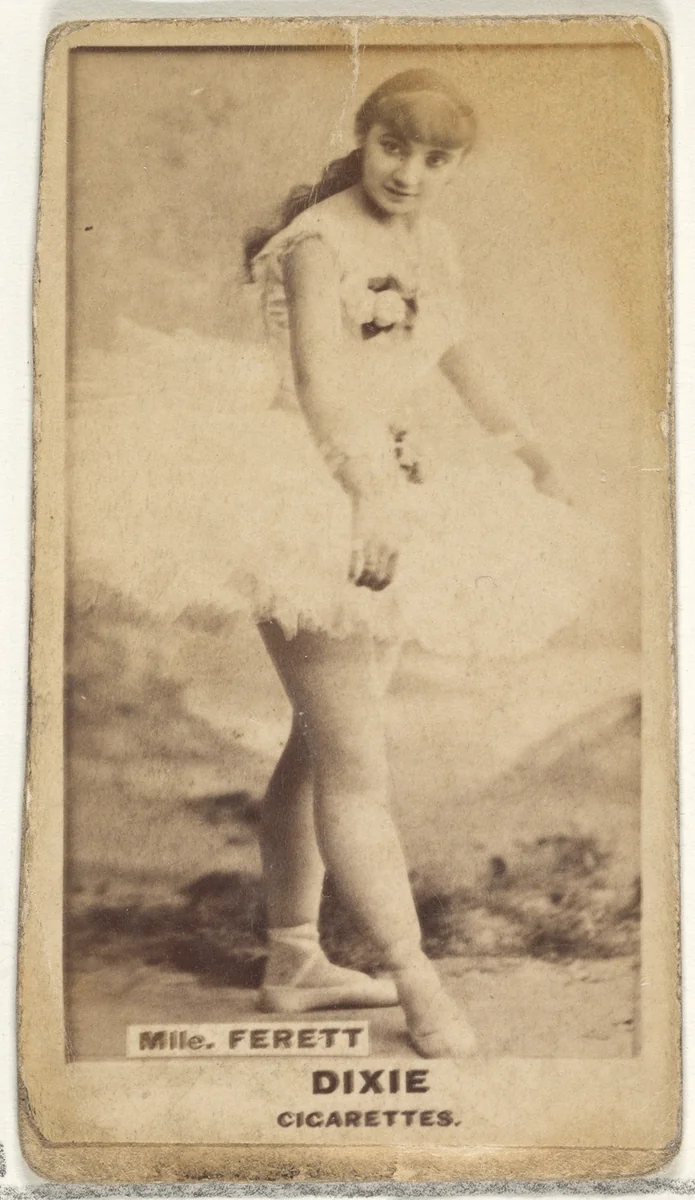 Mlle. Ferett, from the Actors and Actresses series (N45, Type 1) for Dixie Cigarettes by Allen & Ginter, photograph, 1885-1891